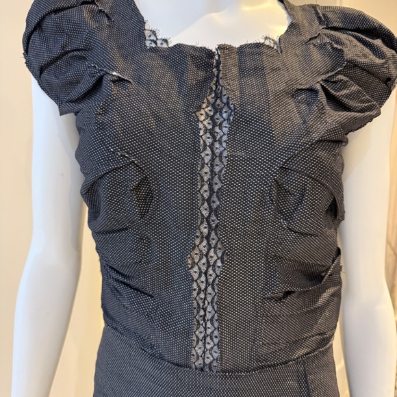 Vintage Nina Ricci black/white mini dot ruched dress with lace trim. - Picture 2 of 5